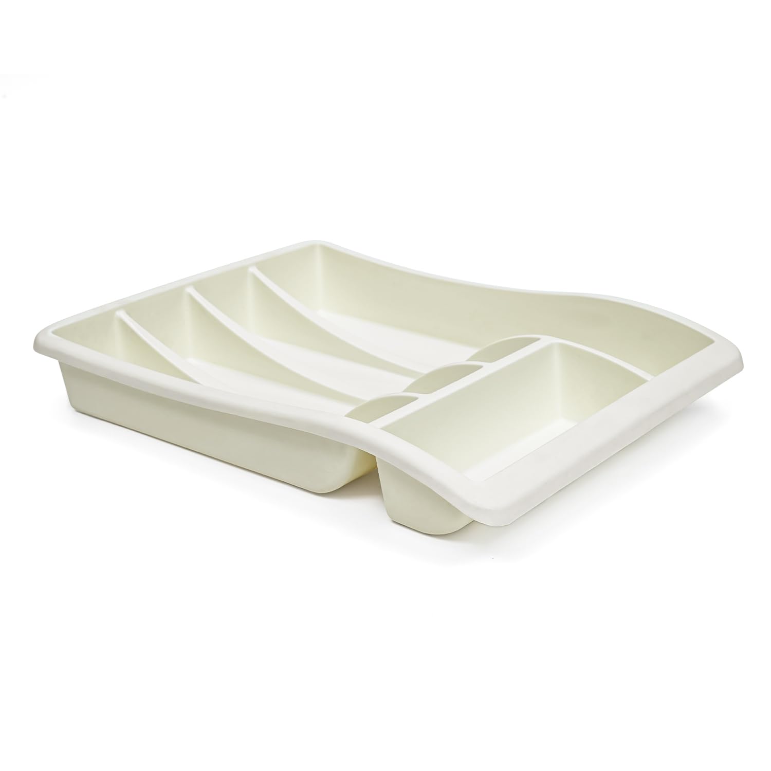 Winsome Cream Cutlery Drawer Organiser Plastic | Kitchen Drawer Organiser For Large Utensils | 5 Compartment Cutlery Divider For Spoons, Knives, Forks | Large Black Drawer Tidy (Cream)