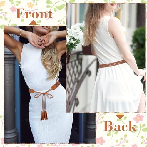 Boho Belts for Women, Vintage Cowgirl Belt, Western Ethnic Dress Belts, Soft Tassels Hollow Floral Waistband for Weddings Parties3