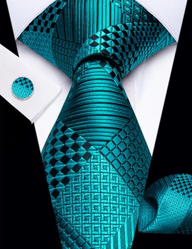 Image of YourTies Striped Plaid Ties for Men Silk Formal Necktie Set | 3.15 inch(8cm) Woven Jacquard Mens Ties with Necktie Pocket Square Cufflink Tie Clip Lapel Pin for Wedding Business Party