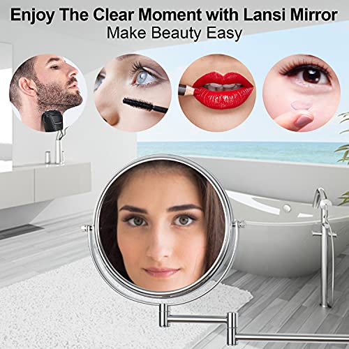 Lansi Wall Mounted Makeup Mirror, 1X/10X Magnifying Makeup Mirror 8" Height Adjustable Bathroom Mirror, 360° Swivel Vanity Mirror Flexible Wall Mirror For Bathroom Bedroom (Silver) #TOP4