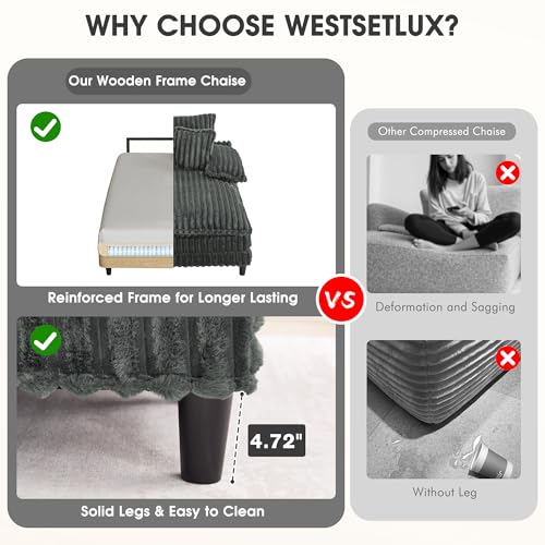 Image of WESTSETLUX 54.8 inch W Oversized Chaise Lounge Chair Indoor with 5-Position Adjustable Backrest, Plush Sleeper Sofa Bed with Pillows, Upholstered Cloud Couch Chair for Living Room, Study Room, Dark Grey