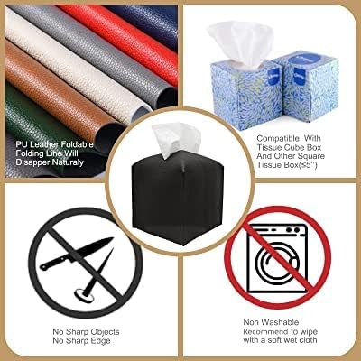 Square tissue box cover, Leather tissue box holder , Dispenser for Home, Hotel, Office and Restaurant - Brown 5 Inch cube - 1Pcs, One Size