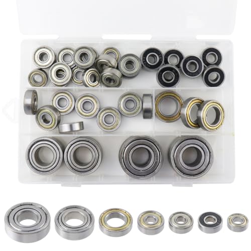 Image of Antrader 44Pcs Carbon Steel Ball Bearings 698Z608Z608RS628Z6903Z6003Z6203Z | Boxed Storage,Deep Groove Ball Micro Bearings, Various Models,Rubber Seal /Metal Shield