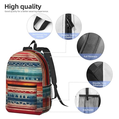 Watercolor Mexican Serape Fashionable Daypack 17 Inches Zippers Backpack Double Shoulder Bag for Women Men3