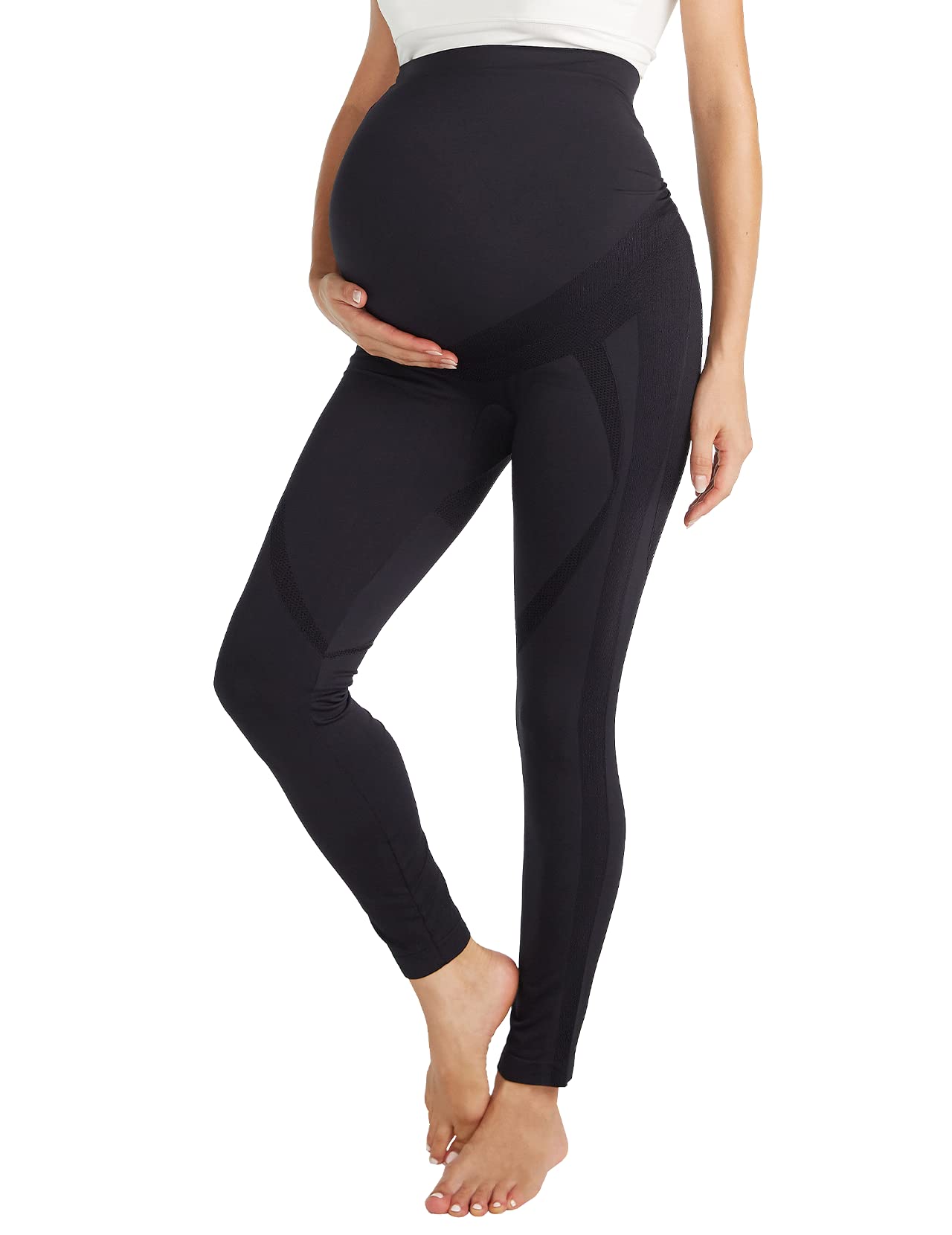 Momcozy Women's Maternity Leggings Seamless Over The Belly Pregnancy Leggings for Women Workout Yoga Active Pants Black, Medium