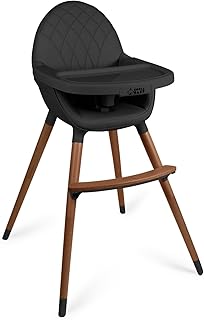 Convertible High Chair for Babies, Toddlers, Kids & Children - Wooden Highchair with Adjustable Height & Dishwasher Safe Tray - Wood Feeding & Dining Chair - Converts to Booster Seat (Black)