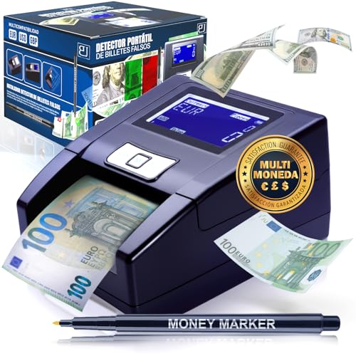 B&J® SUPER PACK de Detetor de Notas Falsas 2025 PORTÁTIL + Marcador de Notas Falsas | 100% DETEÇÃO E FIABILIDADE Para 3 Moedas EUR, GBP, USD | Contador de Notas Com Bateria Recarregável