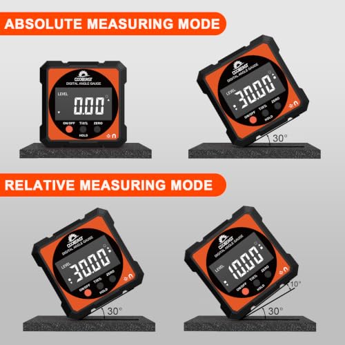 Image of Digital Angle Finder, Digital Level Angle Gauge with Backlight & Magnetic Base Compact Digital Protractor Angle Measuring Tool Inclinometer for Woodworking Construction Table Saw Gift for Men Black