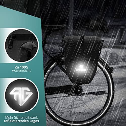 RADGEIST Fahrradtasche für Gepäckträger - Tasche für Fahrrad Gepäckträger - Gepäckträgertasche wasserdicht & Umhängetasche - Radtasche mit Reflektoren (Schwarz 28L, Einzeln)