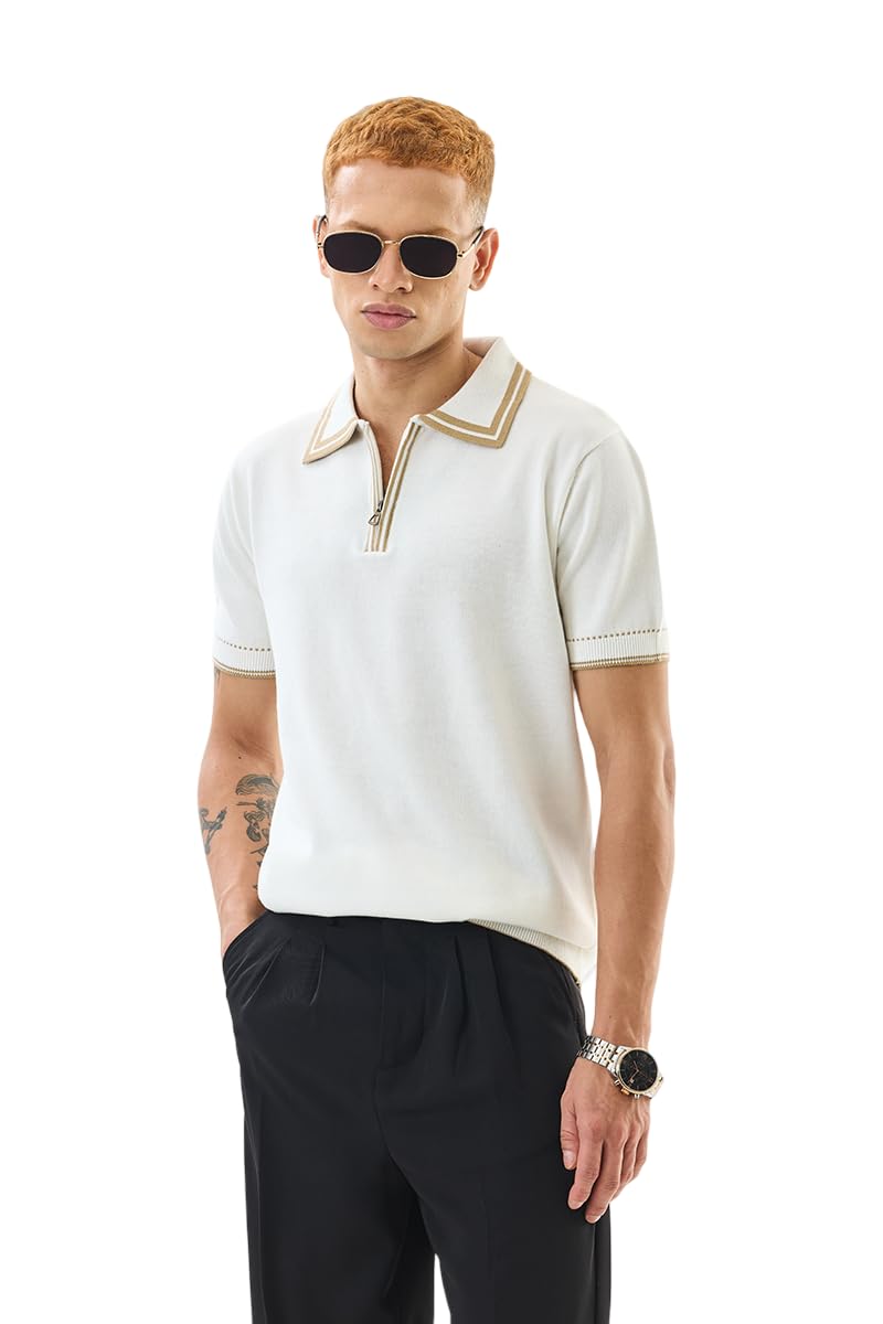 snitch Men's T-Shirt | Slim Fit Polo Collar with Zip Closure & Contrast Detailing | 100% Cotton Fabric for Casual & Street Wear-picture-40