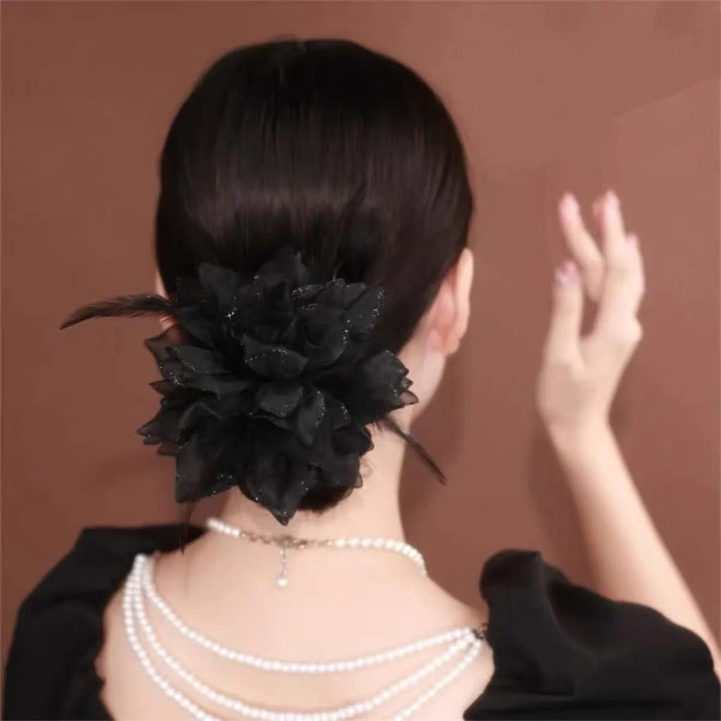 Mesh hair loop leather band rope back spoon oversized flower female accessories