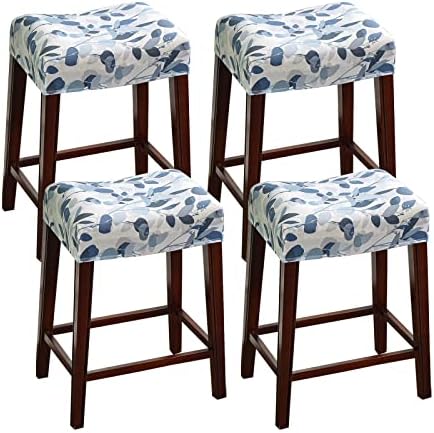 FUANGUI Rectangle Bar Stool Covers Set of 4 Nonslip Counter Saddle Chair Seat Covers Removable Washable Printed Bar Stool Seat Covers with Elastic Bottom Straps for Dining Living Vanity Room,22