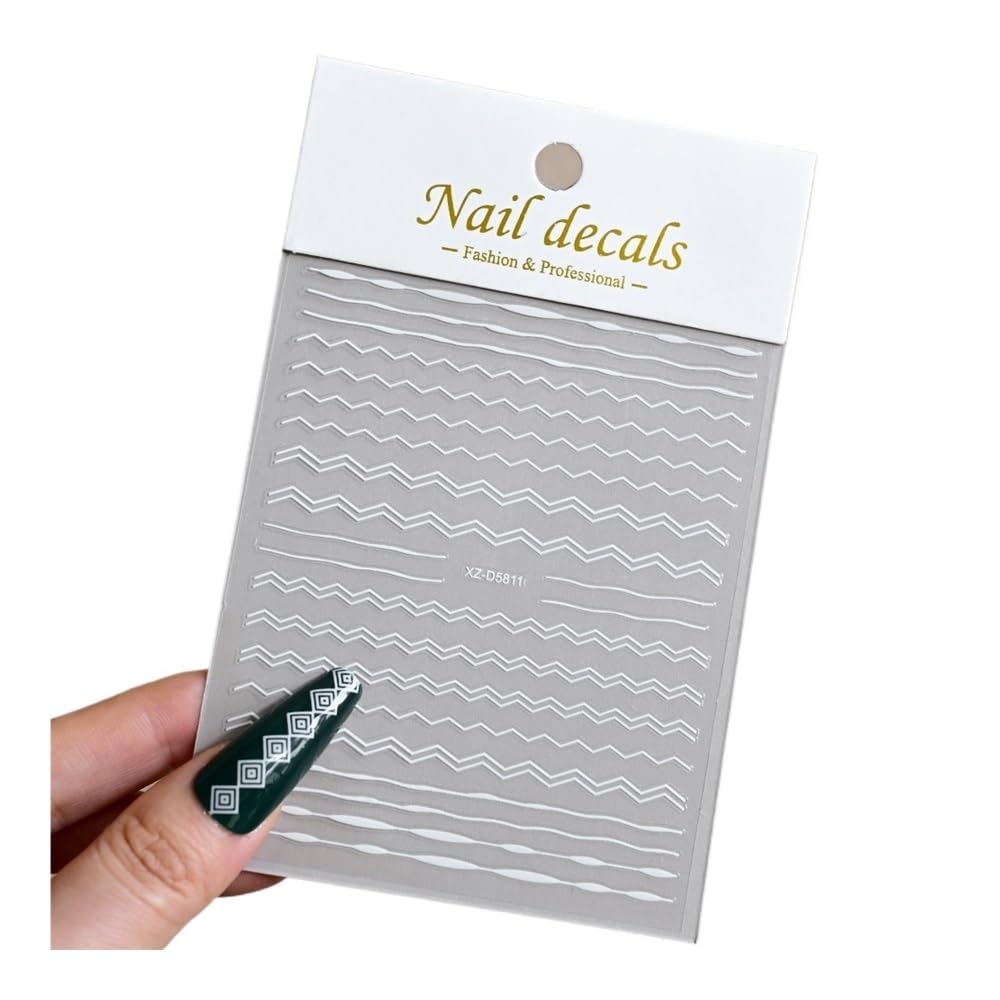 12Pcs 3D White French Nail Stickers, Self-Adhesive Geometric Decals for DIY Nail Manicure(NKS358-11-03)