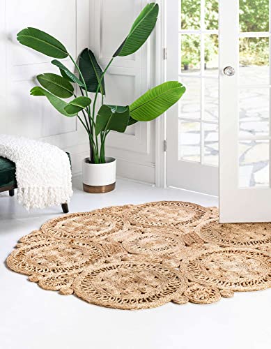 Tapete decorativo redondo de yute Natural 2'2" miniatura 4