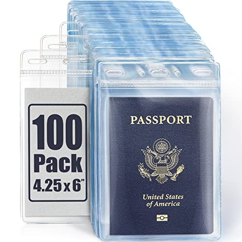 Image of MIFFLIN Passport Holders, Extra Large ID Name Badge Holder, Zipperless Vertical Plastic Card Holders (Clear, 4x6 Inches, 100 Pack)