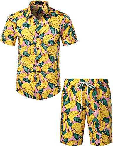 JOGAL Herren Funky Fruit Kurzarm Baumwolle Hawaii Hemd Short Set Medium...