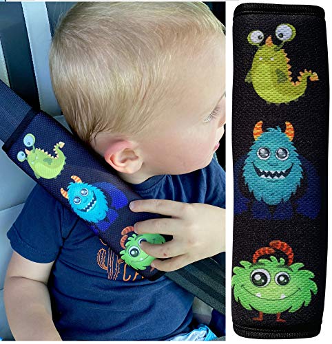 HECKBOu00ae 1x protection pour ceinture de sécurité avec motif de monstre - ceintures de sécurité épaulière protection ceinture sièges auto coussin de ceinture pour enfants garçons filles - 21cm x 6cm