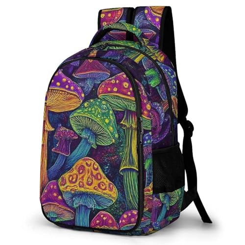 Backpack with Multi-Pocket, Men Women Trippy Mushrooms Art Novelty Portable Lightweight Shoulder Bag, Versatile Large Capacity Backpack