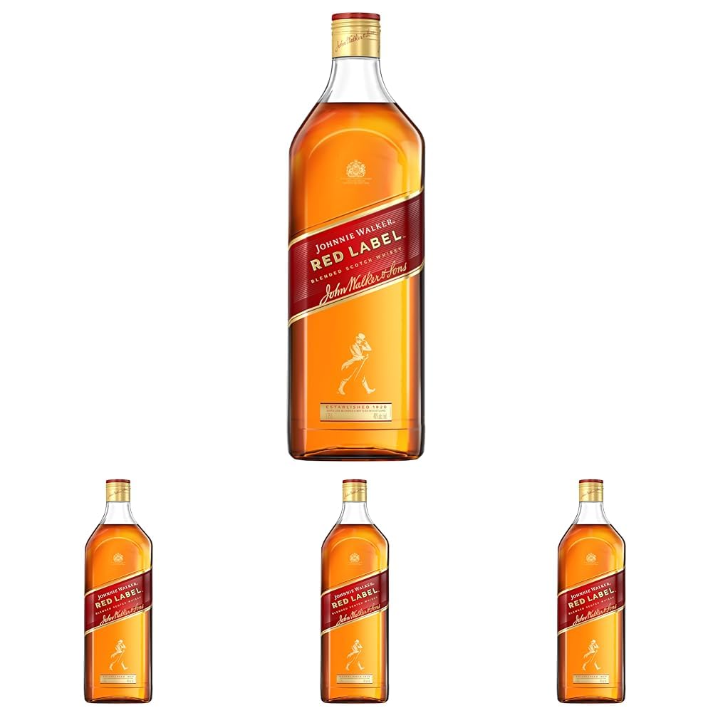 Johnnie Walker Red Label, Blended Scotch Whisky, handgefertigt in den 4 bekanntesten Regionen Schottlands, 40 Prozent vol, 1.75L Einzelflasche (Packung mit 4)