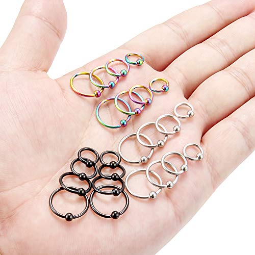 Ftovosyo Tragus Hoop Earrings Surgical Steel 16g 14g 12g Captive Bead Ring Lip Septum Hoops Body Piercing Jewelry for Women Men 24 Pieces3