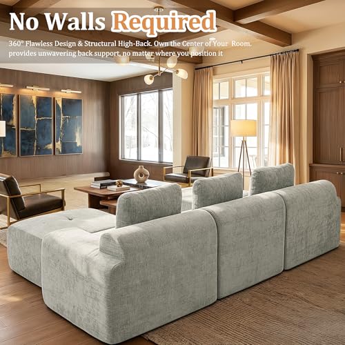 Image of 159 inch Oversized Boneless Couch, Comfort Cloud Sectional Couches for Living Room, Modular Sofa High Back & Extra Deep Seat, No Assembly, Soft Chenille Fabric (Light Grey, 159 inch-(4+0))