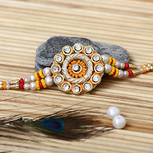 Image of eCraftIndia Beautiful Pastel Green and Purple Color Designer Rakhi for Brother | Raksha Bandhan Rakhi with Roli