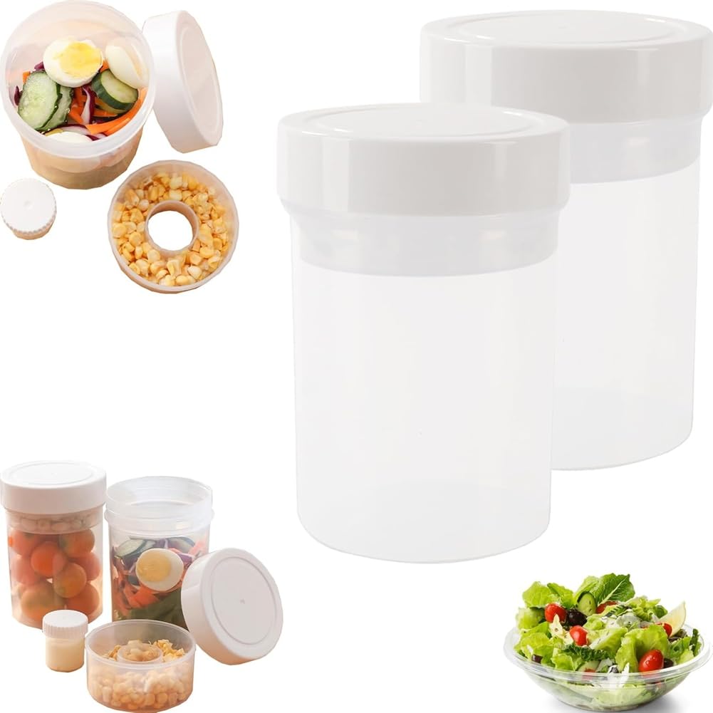 IJSDNVJNDX Wet/Dry Separation Container Salad Jars-Leakproof 3in1 Design with Integrated Dressing Cup for Efficient For-for Meal-Prep Storage