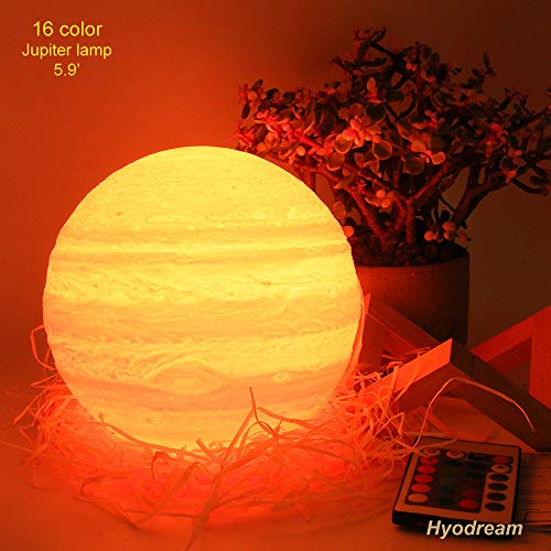 Hyodream Galaxy Lamp Planet Light for Kids Gift for Women USB Charging and Touch and Remote Control Brightness 3D Printed 16colors Jupiter Night Light (5.9 in)