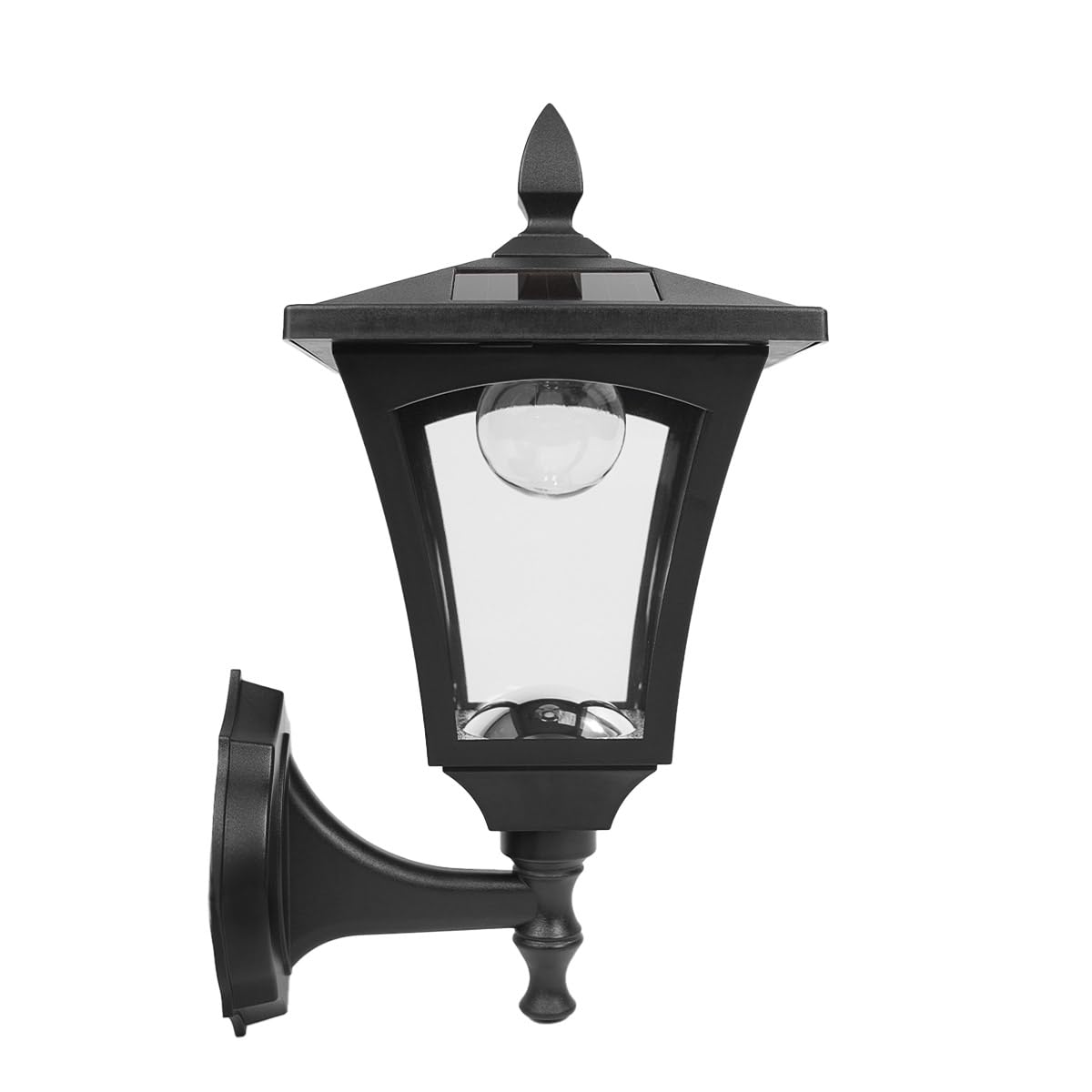 Festive Lights 34cm klassische Solar Wandlampe Aussen, schwarz, weiße LEDs, Solarleuchte Garten, Solar Laterne schwarz, Wandlampe aussen, Strahler außen