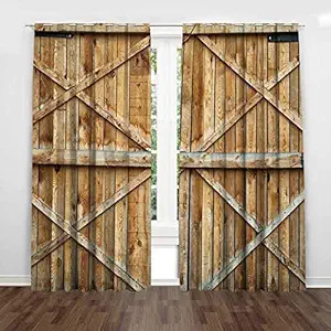 ADN 3D Wooden Door Digital Printed Polyester Fabric Curtains ,Living Room, Kids Room, Bed Room Window / Door / Long Door ,Colour Multi (D.N0.492) (1, 4 x 7 Feet:( Size:48 x 84 inch) Door)
