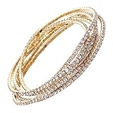 Rosemarie Collections Women's Set of 5 Rhinestone Stretch Bracelets (Gold Tone/Clear Crystal)