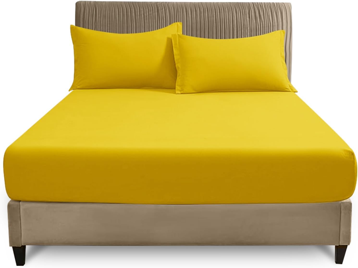 Amigozone Ochra Non Iron Pollycotton Percal Quality Plain Fitted Sheet Or Pillow Cases (, King)