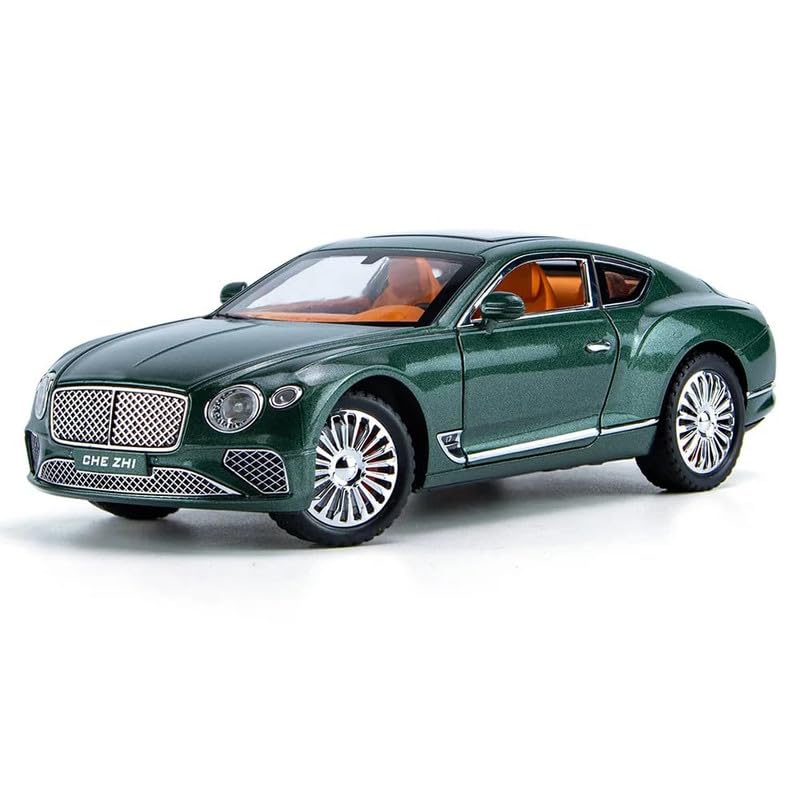 Image of New 1:24 Bentle Continental Diecast Alloy Metal Pull Back Car with Openable Doors Music Sound and Light Vehicle Toy Car for Kids Boys (Green)