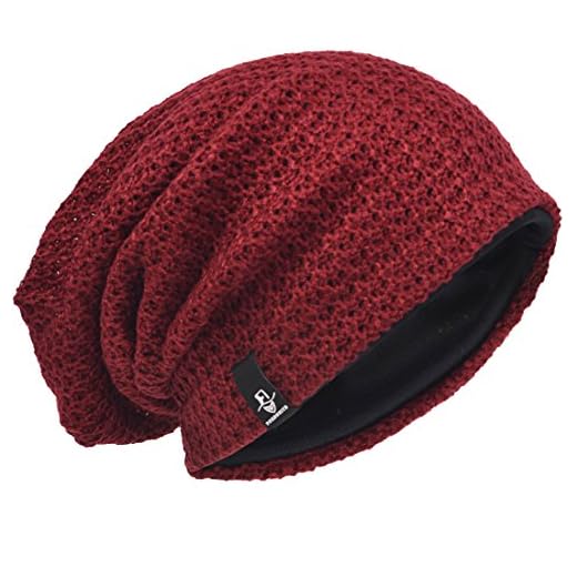 Män Slöfock Mössa Sticka Rasta Skull Cap för Sommar Vinter (Rödvin,Storlek: M)