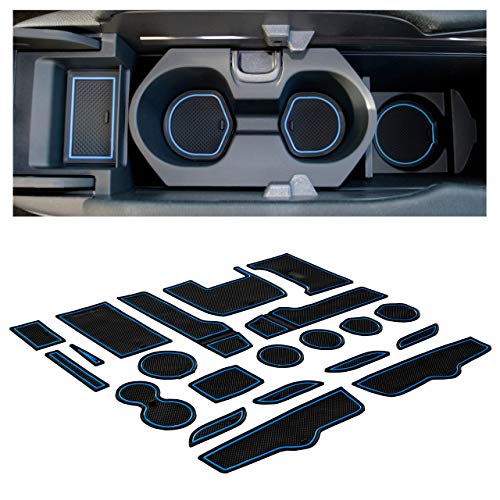 CupHolderHero for Honda Civic Accessories 2016-2021 Premium Custom Interior Non-Slip Anti Dust Cup Holder Inserts, Center Console Liner Mats, Door Pocket Liners 21-pc Set (Sedan) (Blue Trim)