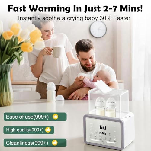 Calentador de Biberones 6 en 1 para 2 Biberones con Esterilizador a Vapor, Calentamiento Rápido, Descongelación, Control Preciso de Temperatura, Calienta Leche Materna y Alimentos para Bebé(Blanco) - imagen 5