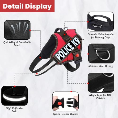 Image of Berlin's Police K9 Dog Harness with Leash, Dog Vest with Handle, Reflective Adjustable No-Pull Harness for Dogs Heavy Duty Nylon, for Training, Patrol, Hiking (Red, Small (5-12Kg))
