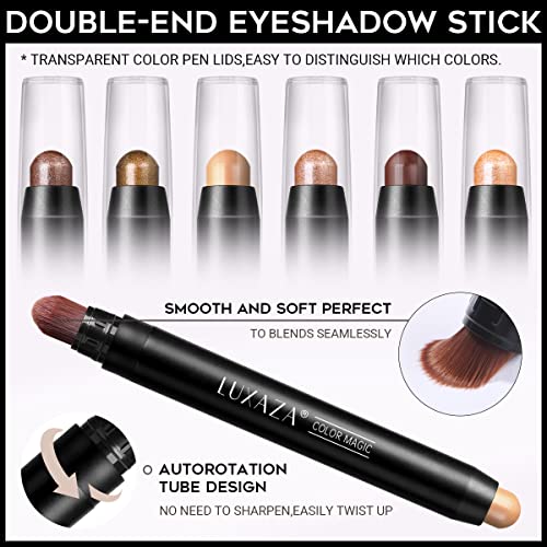 LUXAZA 6 PCS Brown Neutral Metallic Eyeshadow Stick, Light to Dark Brown Cream Shimmer Pencil Crayon, Pro Waterproof & Long Lasting Starter Sets - Thumbnail 3