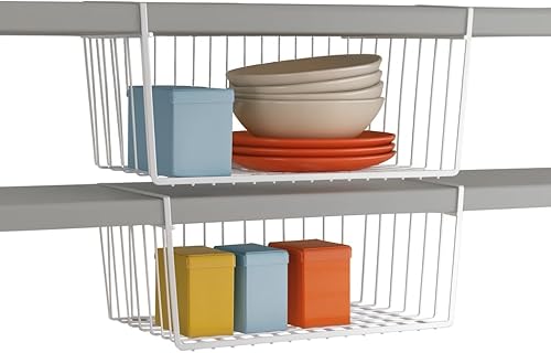 Modern Home Cestas de almacenamiento de alambre para debajo del estante, organizador colgante para gabinete, despensa o armario, cesta de metal