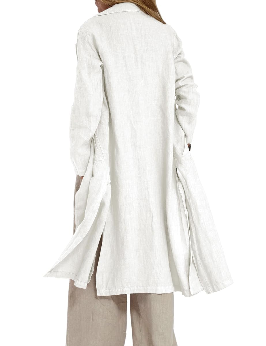IDEALSANXUN Manteau long en lin pour femme, décontracté, léger, trench-coat