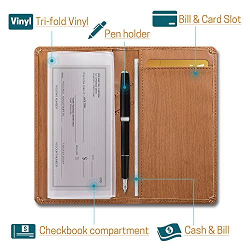 Image of Aurya Leather Checkbook Covers for Personal Checkbook, Checkbook Holder with Free Vinyl Divider, Checkbook Cover for Duplicate Checks for Men and Women
