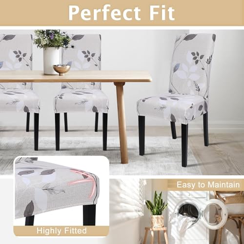 Image of SearchI Printed Dining Room Chair Covers Set of 4, Stretch Kitchen Chair Covers Washable Parsons Chair Slipcover Removable Dining Chair Protectors for Hotel,Ceremony(Floral Pattern3)