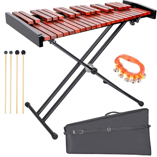 Image of 37 Note Xylophone Professional Wooden Glockenspiel Xylophone With Height Adjustable Stand,4 Mallets,Hand Bell and Carry Bag