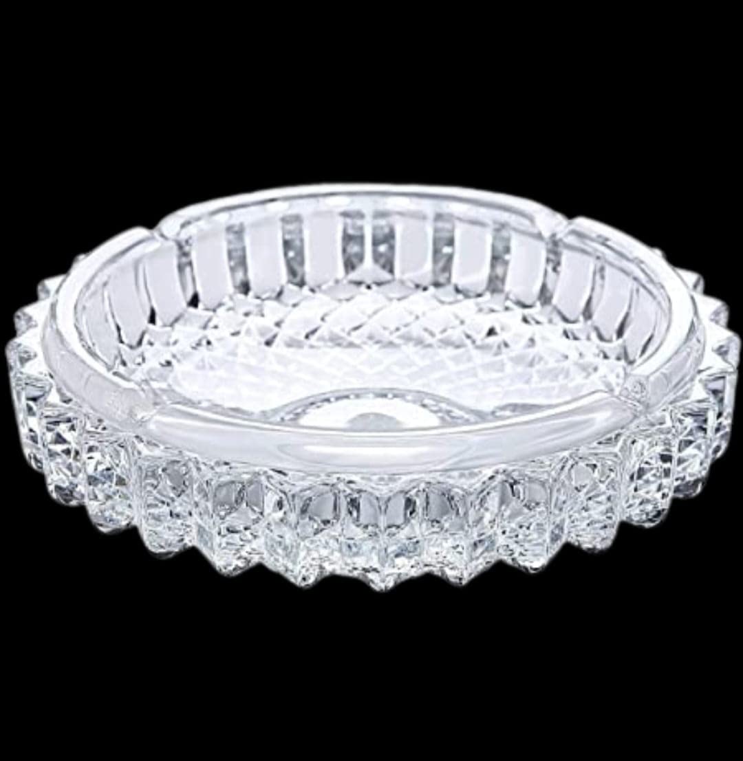 Mirakii Round Crystal Cut Clear Glass Ashtray for Home and Hotels & Bar - Image 2 thumbnail
