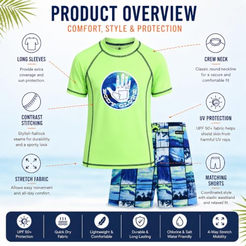 Image of Body Glove Little Boys 2-Piece Rash Guard Swimsuit Set