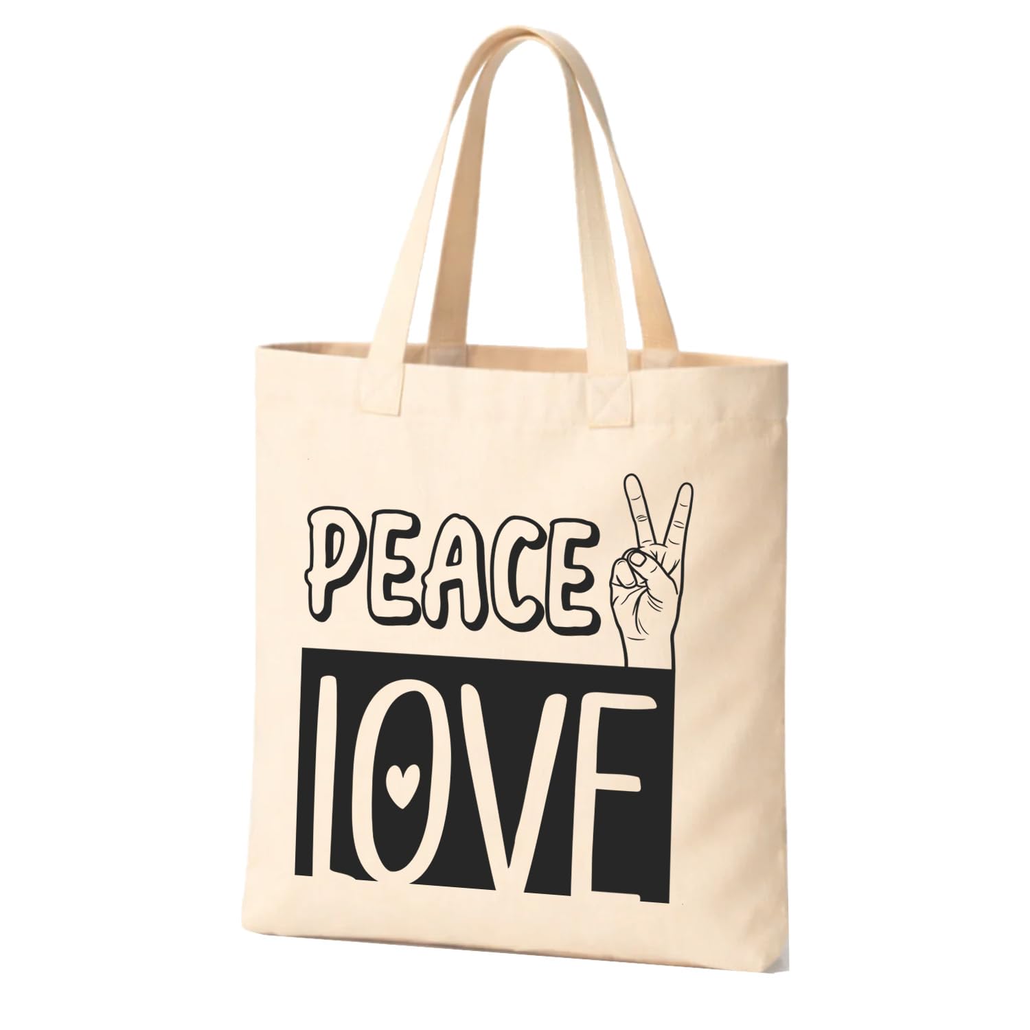 Tote bag with Peace Love print and a peace sign, perfect for women, girls, and teens seeking a fun, stylish accessory, Size 14 x 16in, Cotton Canvas, No Closure, Shoulder Strap-image-40