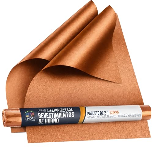 Linda's Essentials Protector Horno Interior (2 Unidades) - Alfombrilla Horno Reutilizable 32x50 cm, Protector de Horno Antiadherente, Revestimiento Horno Universal, Fácil de Limpiar - Cobre