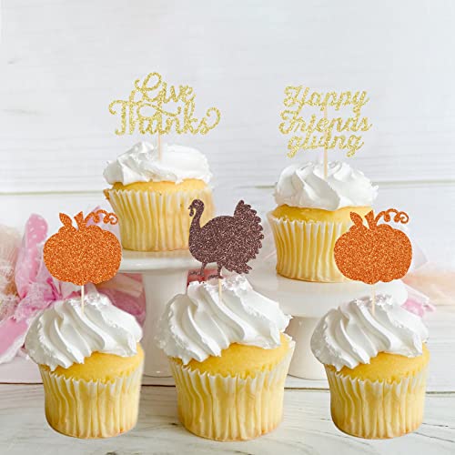 Happy Friendsgiving Cupcake Toppers Give Thanks Cupcake Toppers Thanksgiving Cupcake Toppers Friendsgiving Cupcake Food Toppers For Thanksgiving Friendsgiving Party Cake Food Supplies - 24Pcs #TOP1