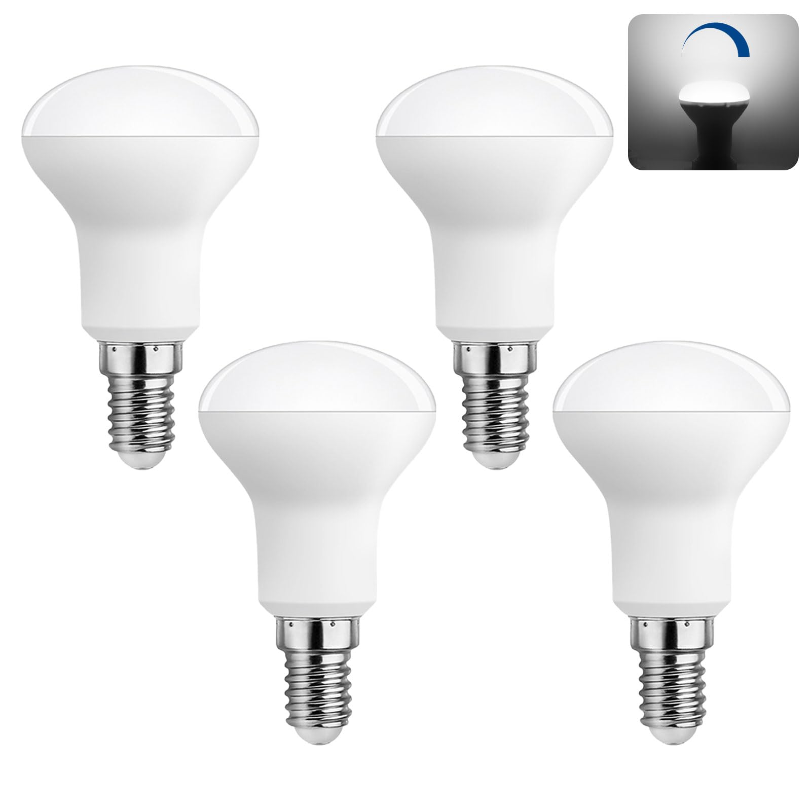 Akynite R50 LED E14 5W Dimmbar Kaltweiß 6000K, E14 40W Halogenlampe ersatz, 500LM, 120° Abstrahlwinkel, AC 220V, R50 Spot LED Dimmbar für Deckenlampe, 4er-Set