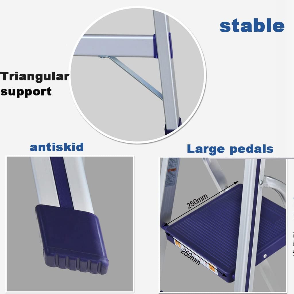 3-Step Folding Step Ladder Tool Tray with Tools Triangular Diagonal Brace Concave Convex Texture Anti-Skid Foot Cover Step Stool Climbing Ladder Widened Top Pedal Portable